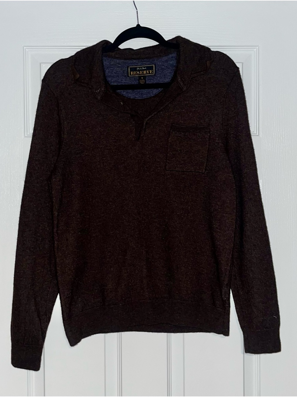 Jos. A. Bank Reserve Men's Dark Brown Crewneck Sweater with Chest Pocket
